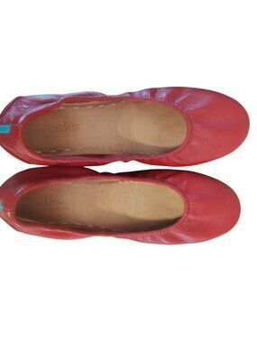 Tieks Size 8 Gavrieli Cardinal Red Ballet Flats Shoes Nappa Leather Teal Accents